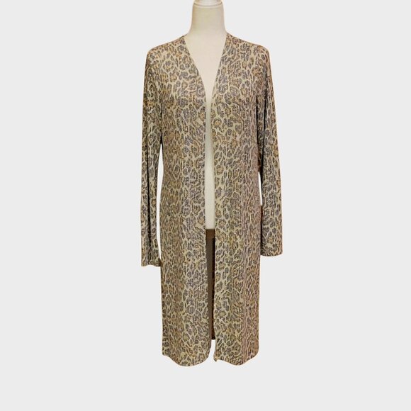 Another Reason Longline Duster Length Cardigan Boho Animal Print Open Front Sz L - Picture 5 of 13
